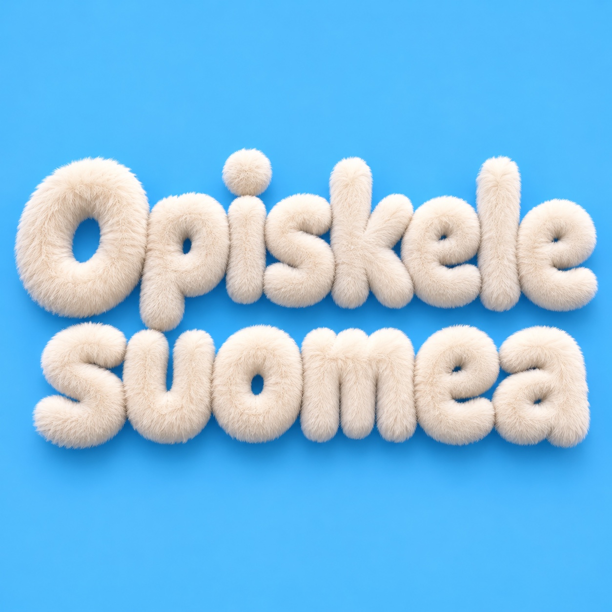 Пушистая надпись Opiskele suomea на небесно-голубом фоне